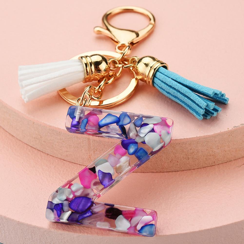 Ruifaya New Acrylic Letter Keychains 26 Glitter English Alphabet Tassels Jewelry N6n5 Car Ball Bag Keyring Accessories Pendent N7m8, Women's, Size