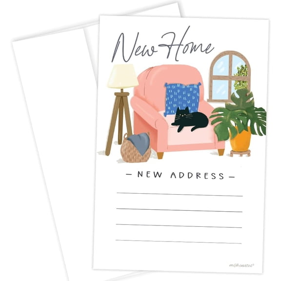 New Address Cards - Charming Cat In Chair Design - 20 Change Of Address Cards With Envelopes - Moving Announcement For We've Moved or I've Moved Cards
