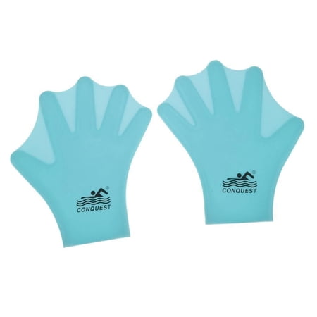 New Adults 1 Pair Silicone Webbed Hand Paddle Swimming Gloves BLUE FOR ADULT