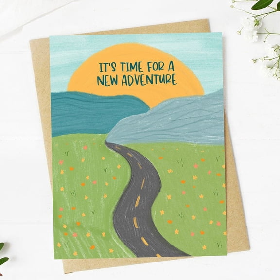 New Adventure Greeting Card Colorful Landscape Illustration Blank Inside with Envelope Perfect for Encouragement, Celebrations, or Just Because