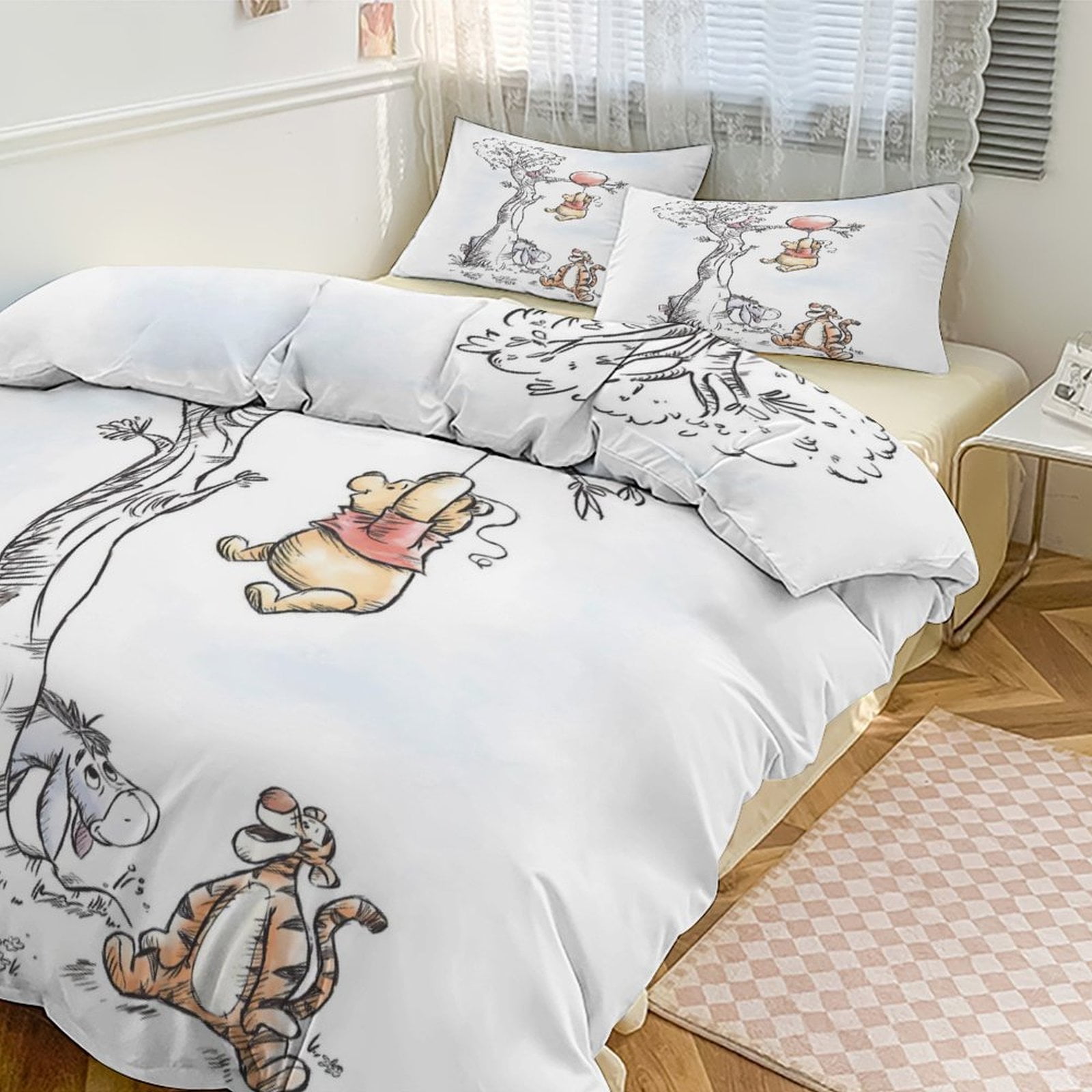 The New Adventures of Winnie The Pooh Cartoon 3 Piece Set with 1 Quilt Cover + 2 Pillowcases Comfortable Bedding Set Suitable for Adults And Kids 79"x90"