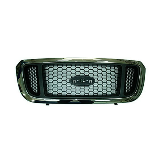 New Aftermarket Chrome Frame W/Black Mesh Front Grille 4L5Z8200EAA One Piece fits 2004-2005 Ford Ranger