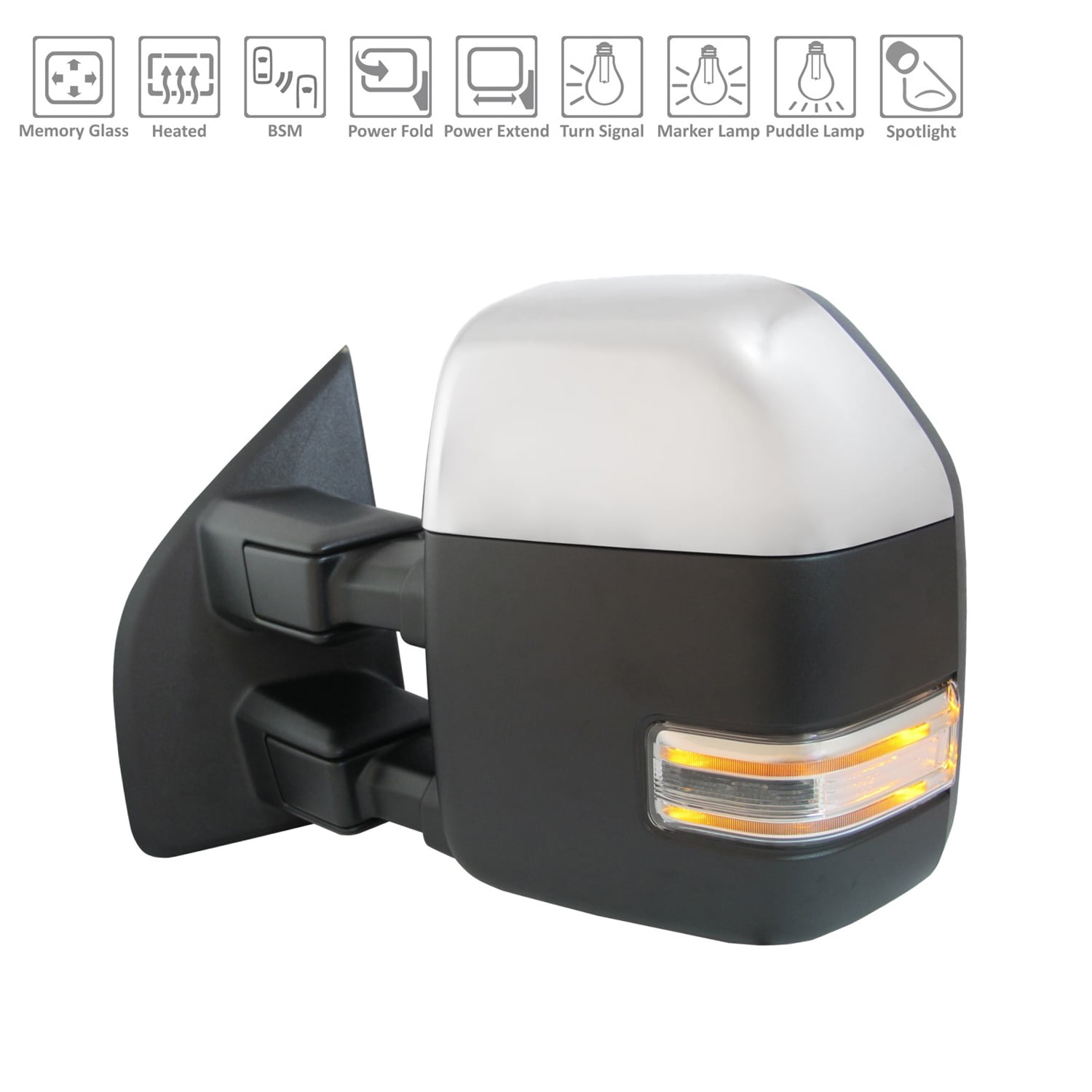 New Aftermarket Premium Fit Chrome Driver Side Door Mirror 