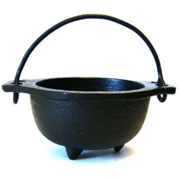 New Age Cast Iron Cauldron for smudging, Incense Burning, Ritual Purpose (5" D 3" H)
