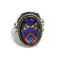 thumbnail image 1 of New Age Geometric Pattern Graphic Small Oval Acrylic Cabochon Silver Metal Border Adjustable Ring - Womens Fashion Handmade Jewelry Boho Accessories, 1 of 1