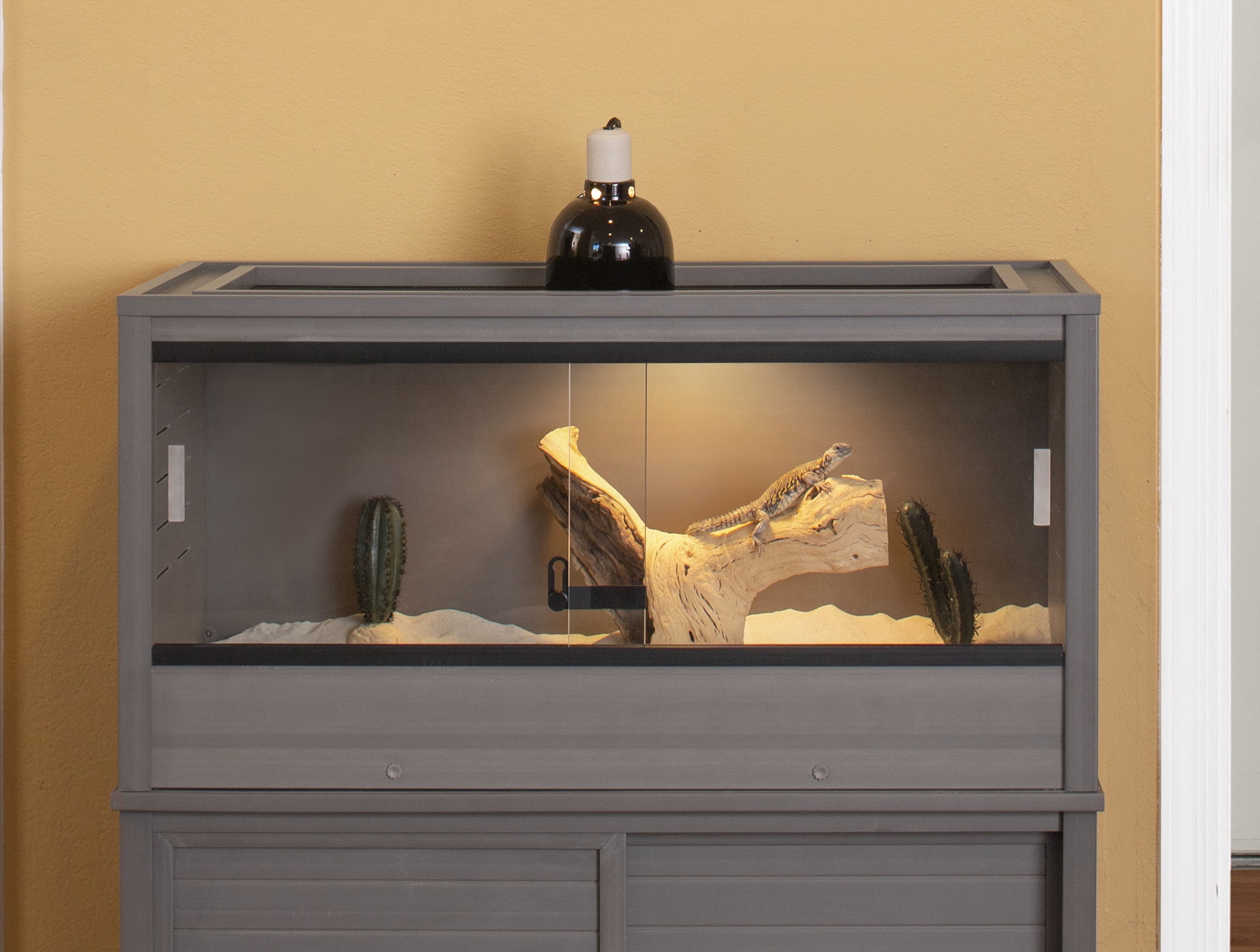Gray Composite 36" Traditional Reptile Terrarium with Sliding Glass Doors