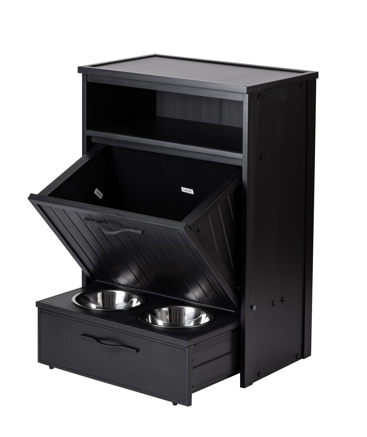 New Age Pet ECOFLEX Brea Dog Food Pantry in Black, Two 32 oz Bowl Design and Storage