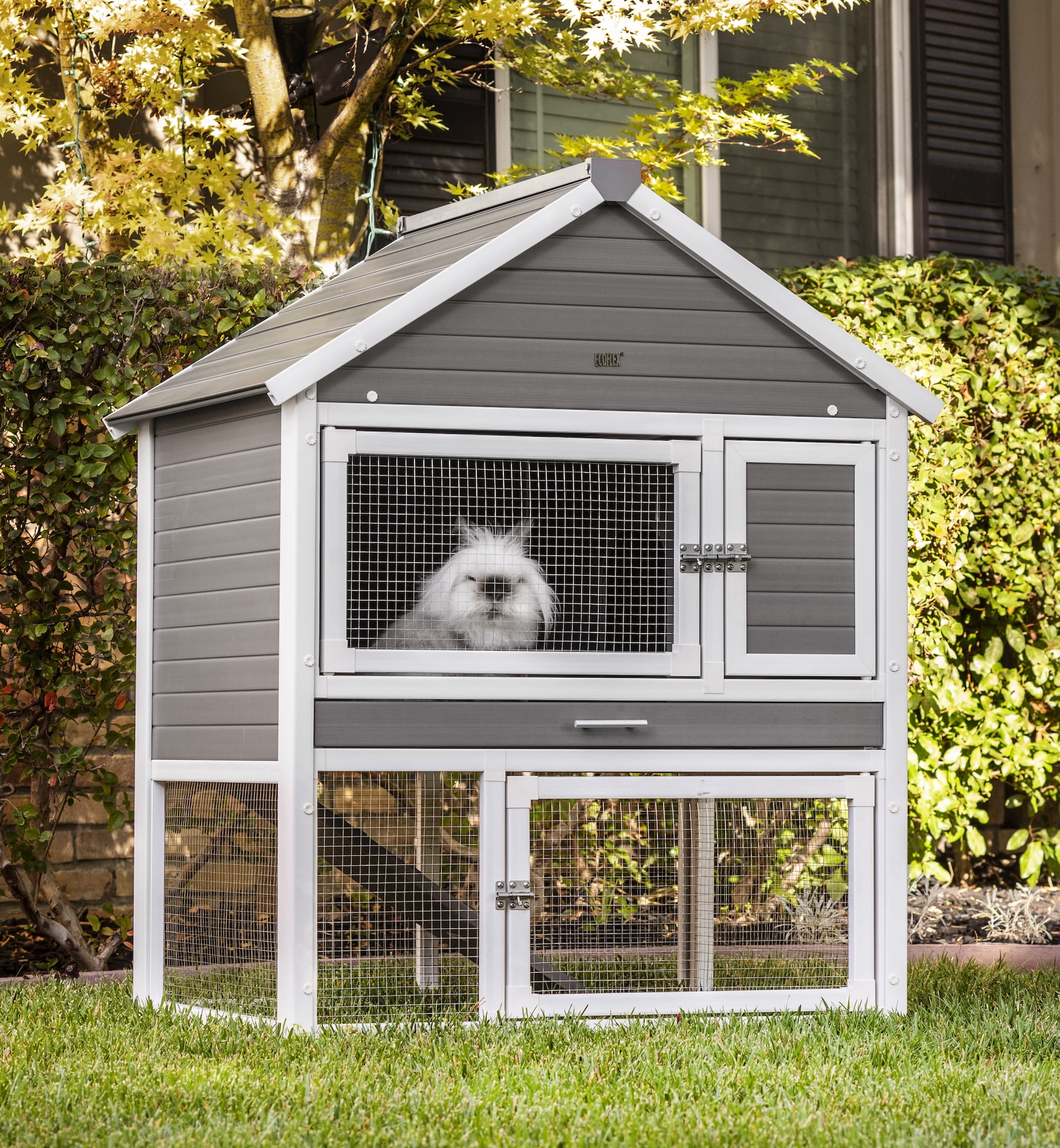 Gray and White ECOFLEX Two-Level Rabbit Hutch