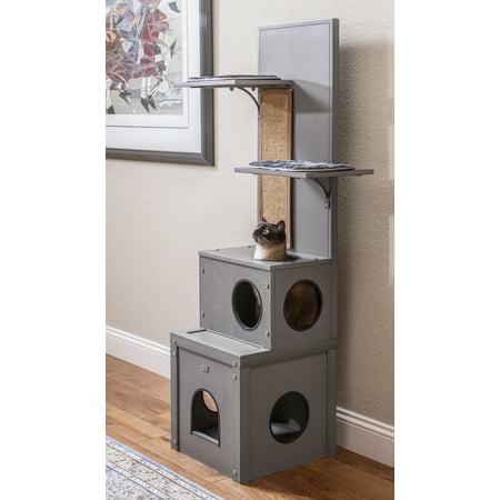 New?Age?Pet ECOFLEX® Kitty Climber Cat Tree with 2 Cubes, 2 Shelves, Sisal Scratcher