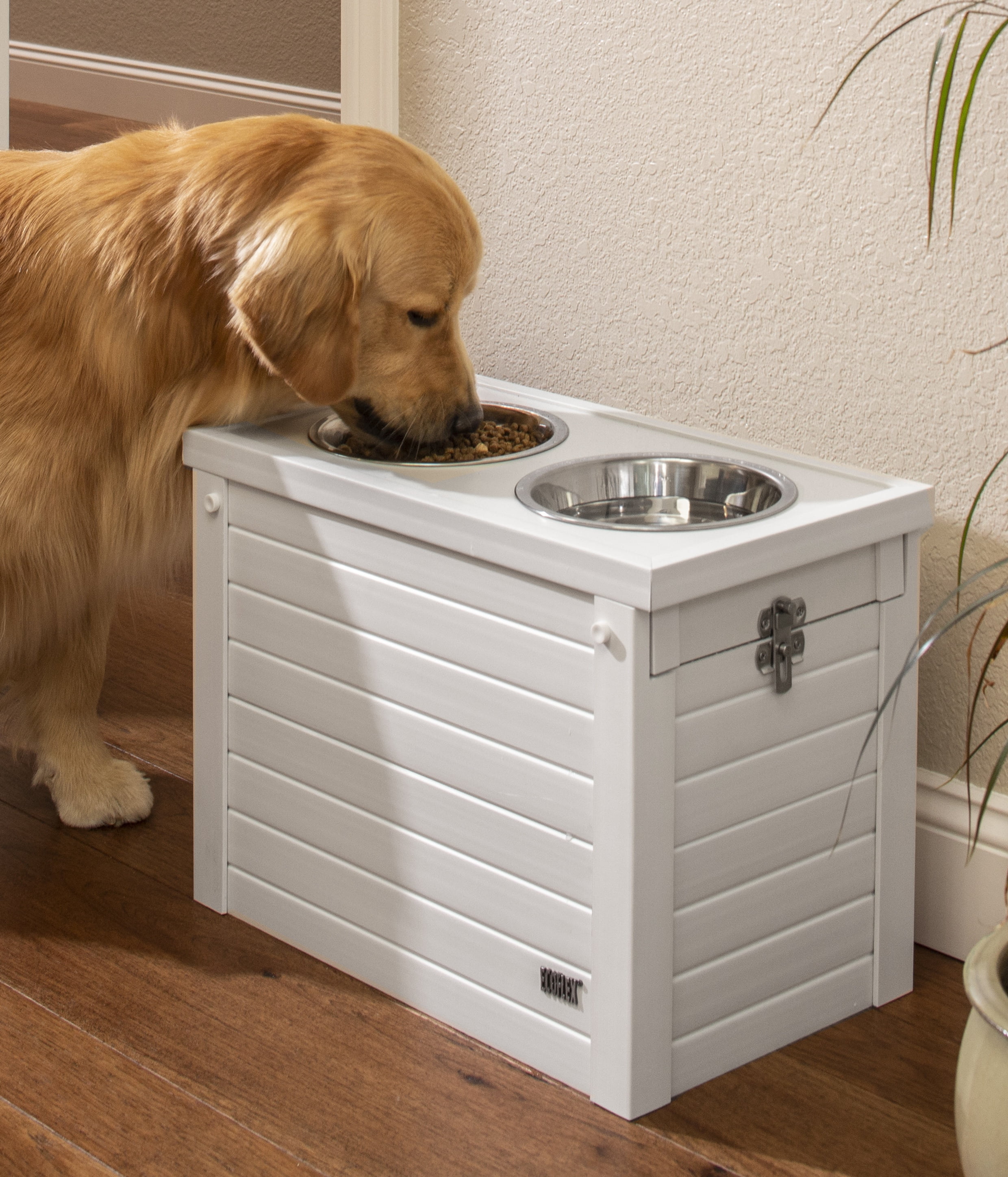 New Age Pet® ECOFLEX® Piedmont Elevated Dog Feeder, Two 32 ounce Bowl Design and Storage