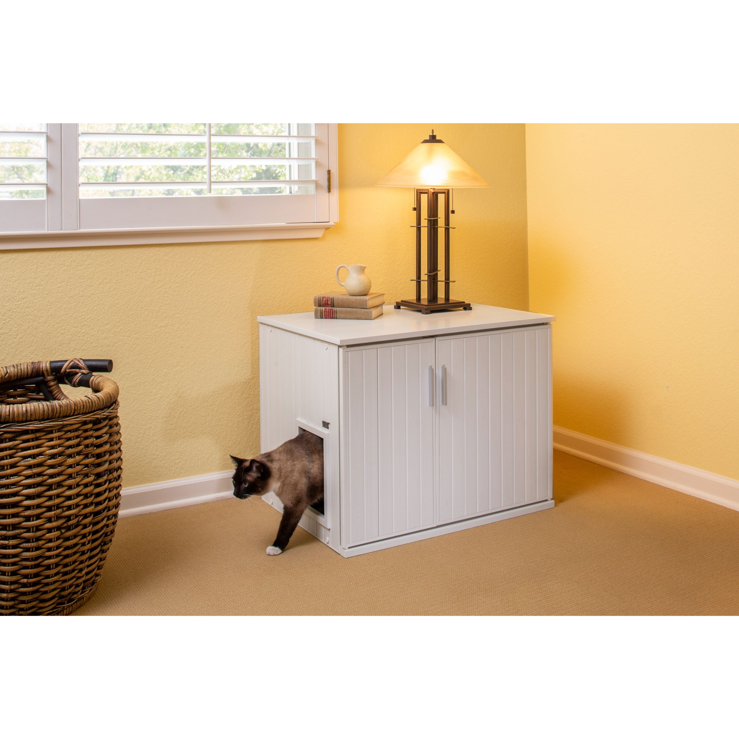 Antique White ECOFLEX Cat Litter Box Enclosure Table