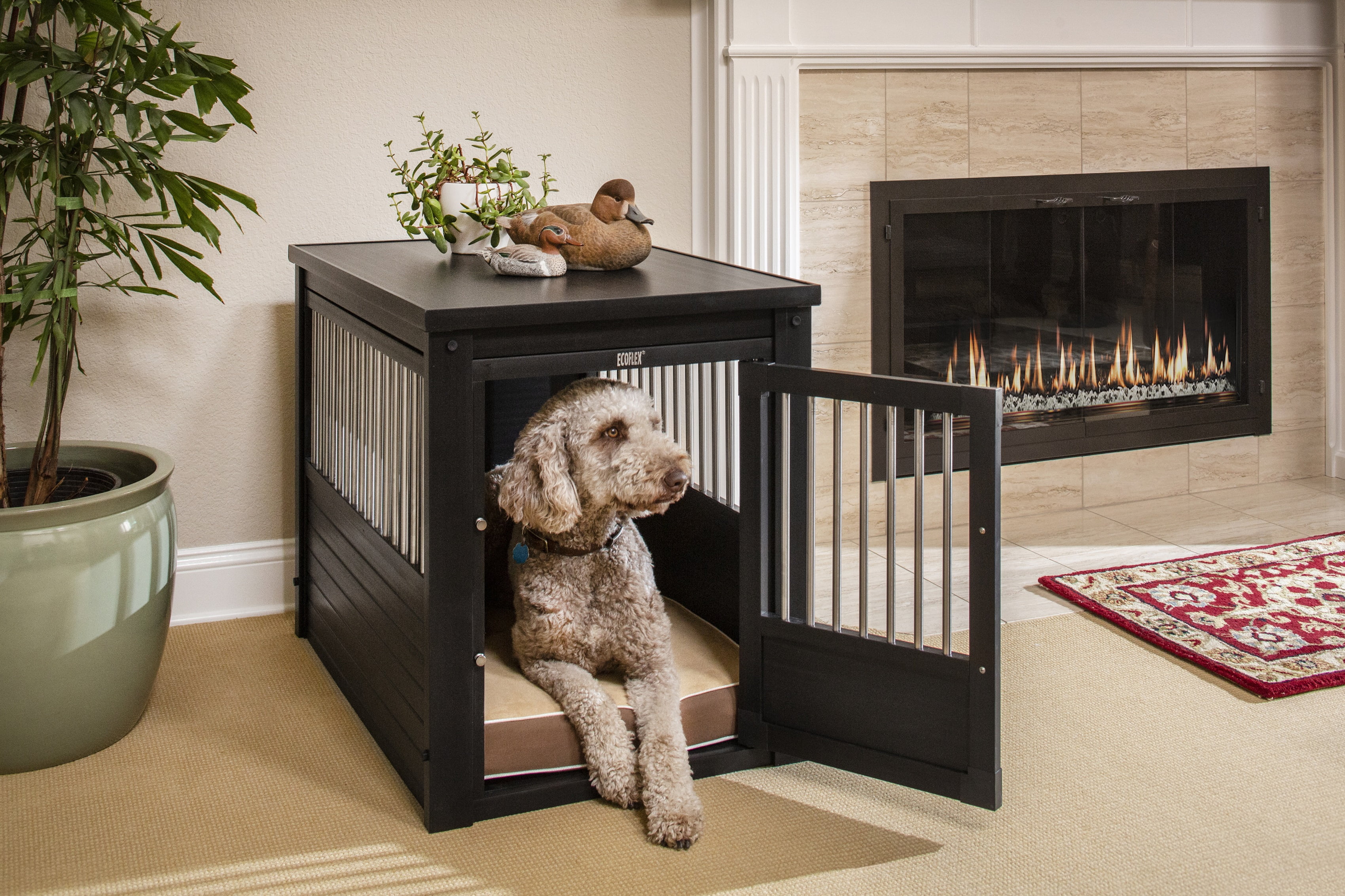 Large Black Ecoflex Dog Crate End Table with Stainless Steel Spindles