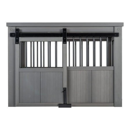 New Age Pet Ecoflex Homestead Sliding Barn Door Dog Furniture Crate - Grey, Large