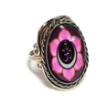 thumbnail image 1 of New Age Spiritual Om Sign Graphic Oval Acrylic Cabochon Silver Metal Border Adjustable Ring - Womens Fashion Handmade Jewelry Boho Accessories, 1 of 2