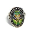 thumbnail image 1 of New Age Spiritual Tree of Life Graphic Small Oval Acrylic Cabochon Silver Metal Border Adjustable Ring - Womens Fashion Handmade Jewelry Boho Accessories, 1 of 1
