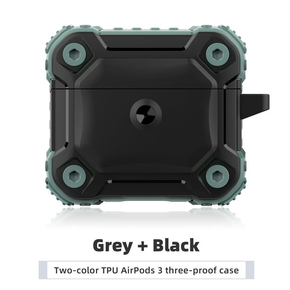 New AirPods Case (3rd generation, 2021 Release) - TECH CIRCLE Plastic/Silicone Sturdy Composite Case Portable Lightweight Rugged Cover Drop Proof Protective Hard Holder with Keychain (Grey Black)