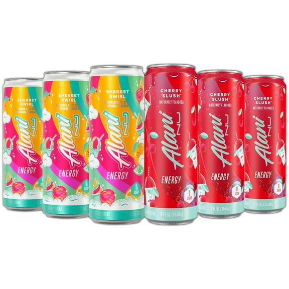 New Alani Energy Drinks Sherbet Swirl, Cherry Slush Flavors Variety Pack, Biotin B Vitamins, Sugar-Free, Low-Calorie, 200mg Caffeine, Energy Boost Drink 12 fl oz (Pack of 6)