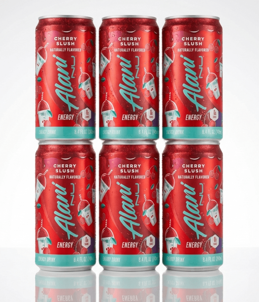 New Alani Mini Energy Drinks, 8.4oz Cans Cherry Slush Flavor Sugar Free, Low Calorie, 100 mg Caffine, Energy Boost Drinks (6 pack)