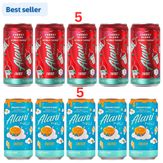 New Alani Mini Energy Drinks, Dream Float, Cherry Slush Variety Pack, Sugar Free, Low Calorie, 100mg Caffine, Energy Boost Drinks 8.4oz Cans (10 pack)