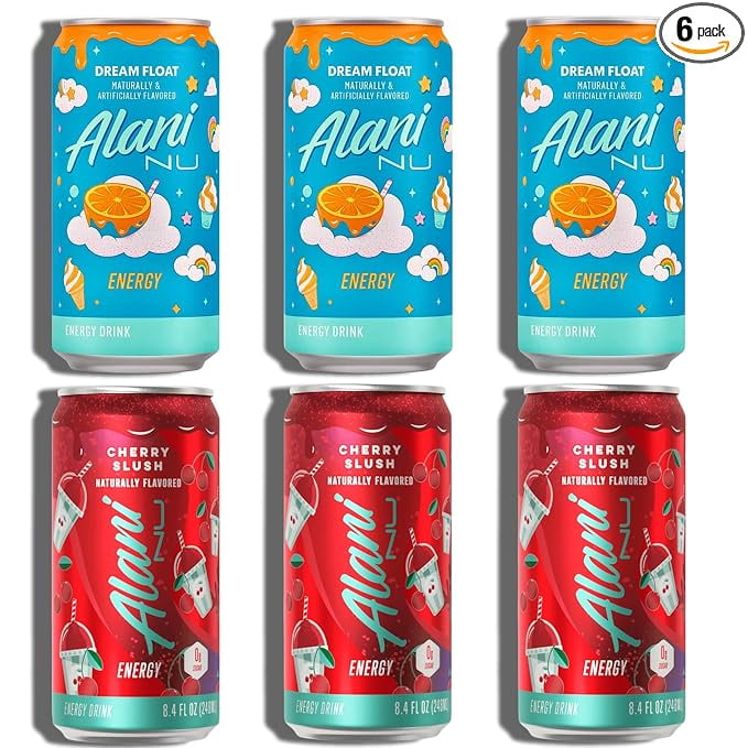 New Alani Mini Energy Drinks, Dream Float, Cherry Slush Variety Pack, Sugar Free, Low Calorie, 100mg Caffine, Energy Boost Drinks 8.4oz Cans (6 pack)