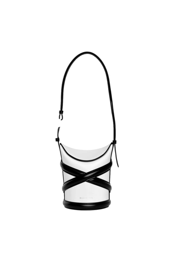New Alexander McQueen Curve Soft Bucket Bag Ivory Black Leather