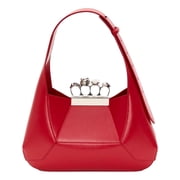 New Alexander McQueen Jewelled Hobo Bag Red Leather Silver Knuckle Clasp