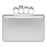 New Alexander McQueen Knuckle Skull Crossbody Bag Metallic Silver Leather
