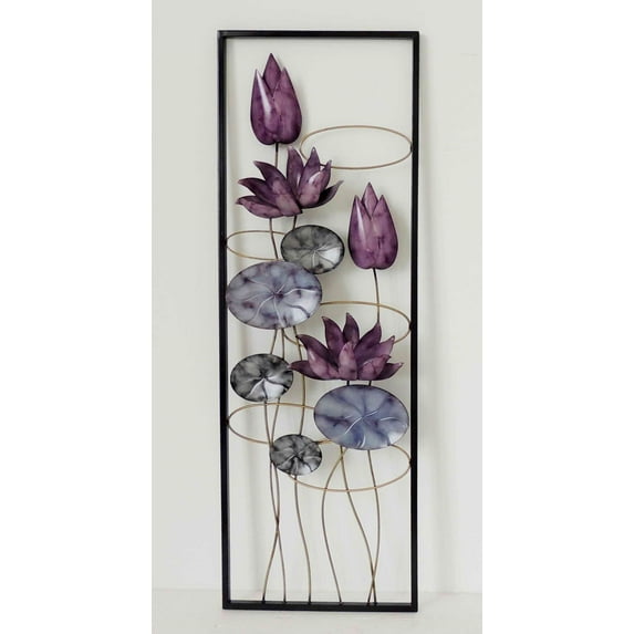 New All American Collection Flower and Leaves Aluminum/ Metal Wall Decor with Frame 12"x36"