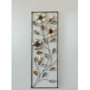 New All American Collection Flower and Leaves Aluminum/ Metal Wall Decor with Frame 12"x36"