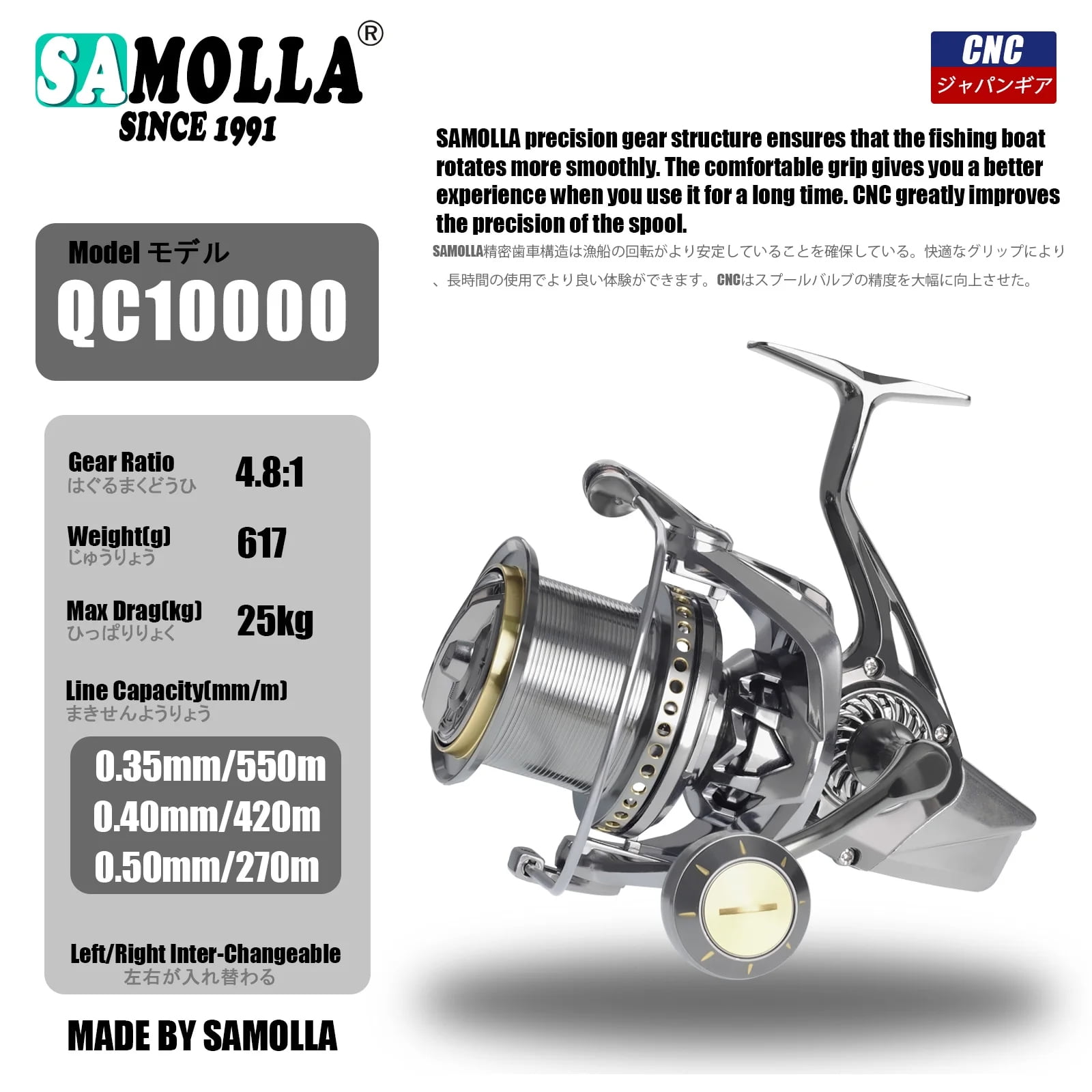 New All Metal Fishing Reel Spinning Coil Saltwater Carp 11+1BB 4.8:1 25KG Drag Size 8000-12000 For Seawater Distant Wheel