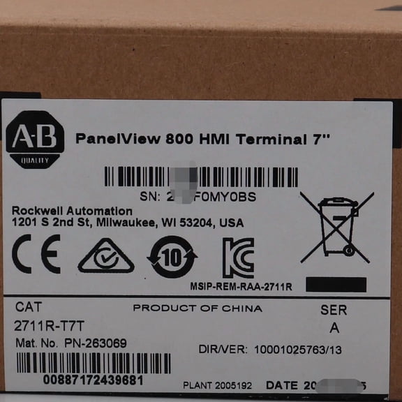 2711R-T7T PanelView 800 7" Industrial HMI Touchscreen Terminal, for PLC System Control & Automation Production Line Monitoring