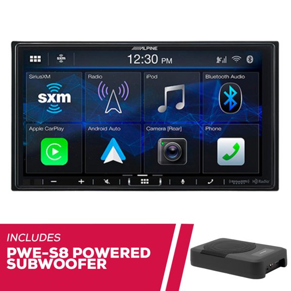 New Alpine ILX-407 7"" Multimedia Receiver with PWE-S8 8"" Compact Powered Subwoofer