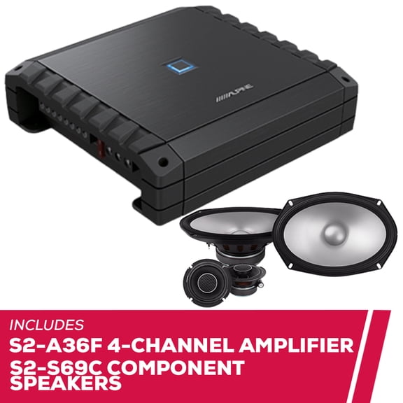 New Alpine S2-A36F 60W RMS 4-Channel Amplifier w/ S2-S69C 6x9" Component Speakers