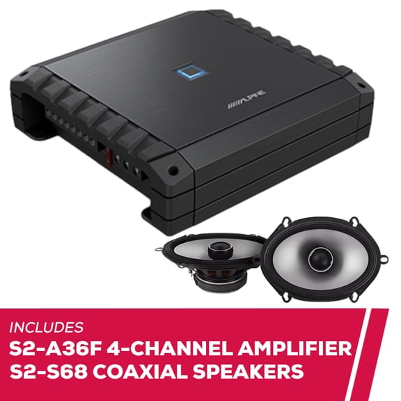New Alpine S2-A36F 60W RMS 4-Channel Car Amplifier w/ S2-S68 6x8" Coaxial Speakers