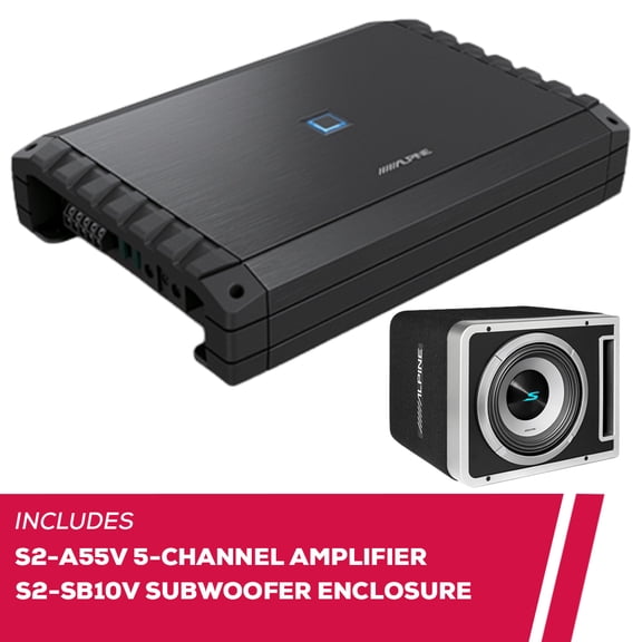New Alpine S2-A55V 5-Channel Amplifier w/ S2-SB10V 10" 600W RMS Subwoofer Enclosure