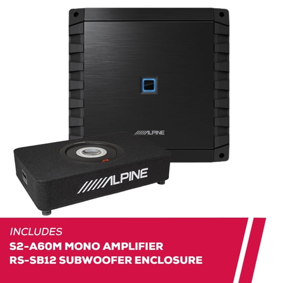 New Alpine S2-A60M Mono Amplifier with RS-SB12 12" Preloaded Subwoofer Enclosure