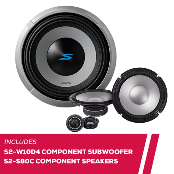 New Alpine S2-W10D4 10" Component Subwoofer with S2-S80C 8" Component 2-Way Speaker