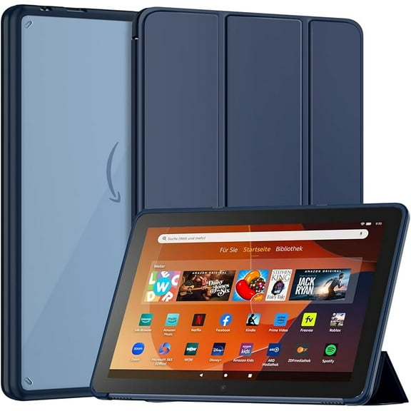 New Amazon Fire HD 10 Tablet Case(Only Fit 13th Gen, 2023 Release), Sanyetral Premium PU Leather Trifold Stand PC Clear Back Cover Case with Auto Wake/Sleep, Not for Nokia iPad Samsung -Navy Blue
