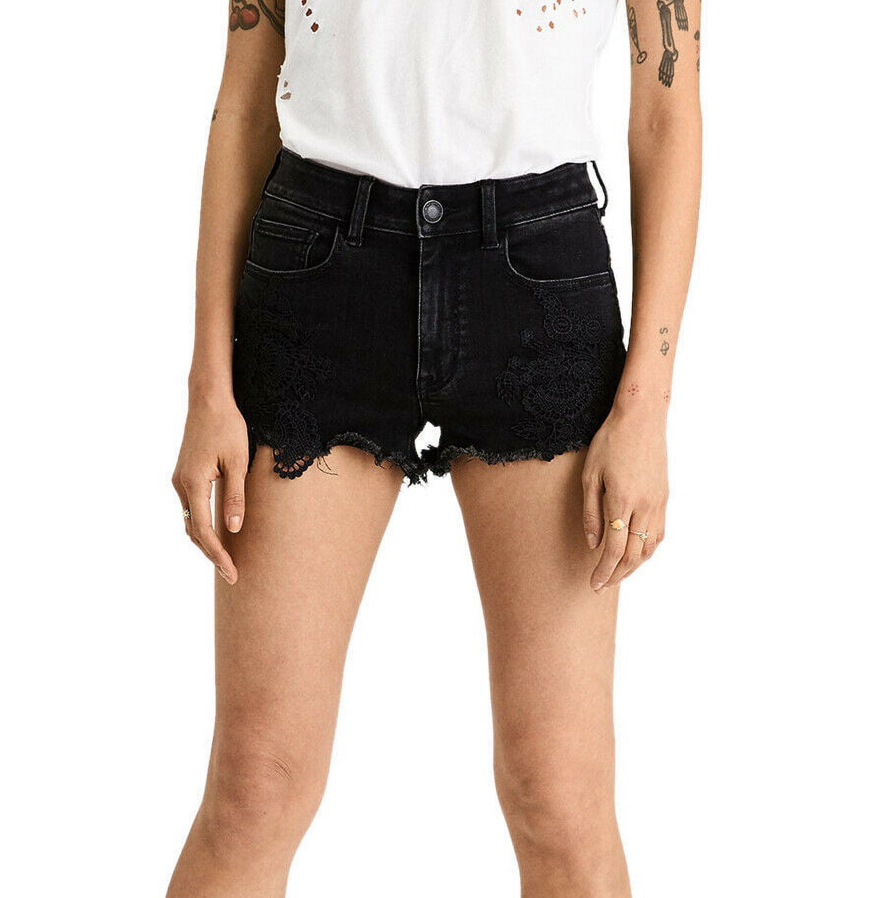 New American Eagle Womens Black Frayed Lace Midi AE Denim X Jean Shorts Sz  4 6558-6 