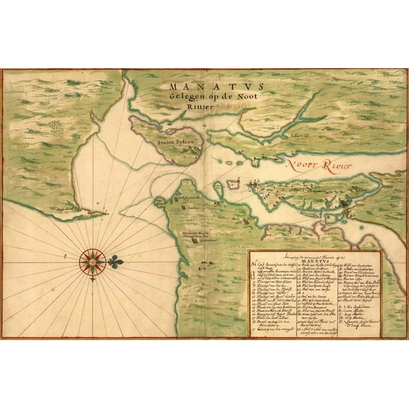 New Amsterdam In 1639. Earliest Map Shows Manhattan History (24 x 18)
