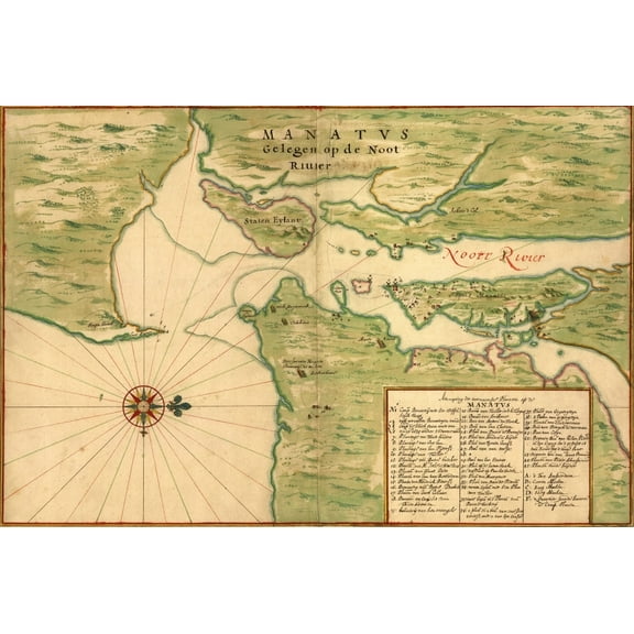 New Amsterdam In 1639. Earliest Map Shows Manhattan History (36 x 24)