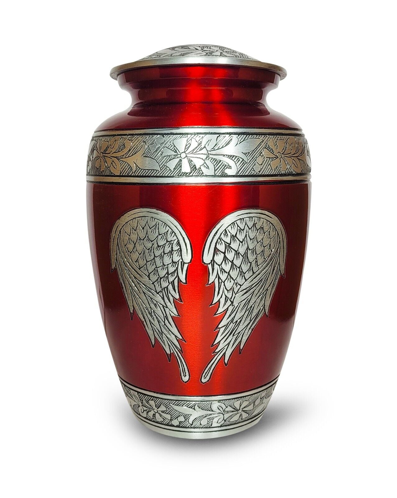 New Angle Wing Cremation Urn Red Engraved Funeral Jar for Human and Pet Ashes Size Large with velvet bag
