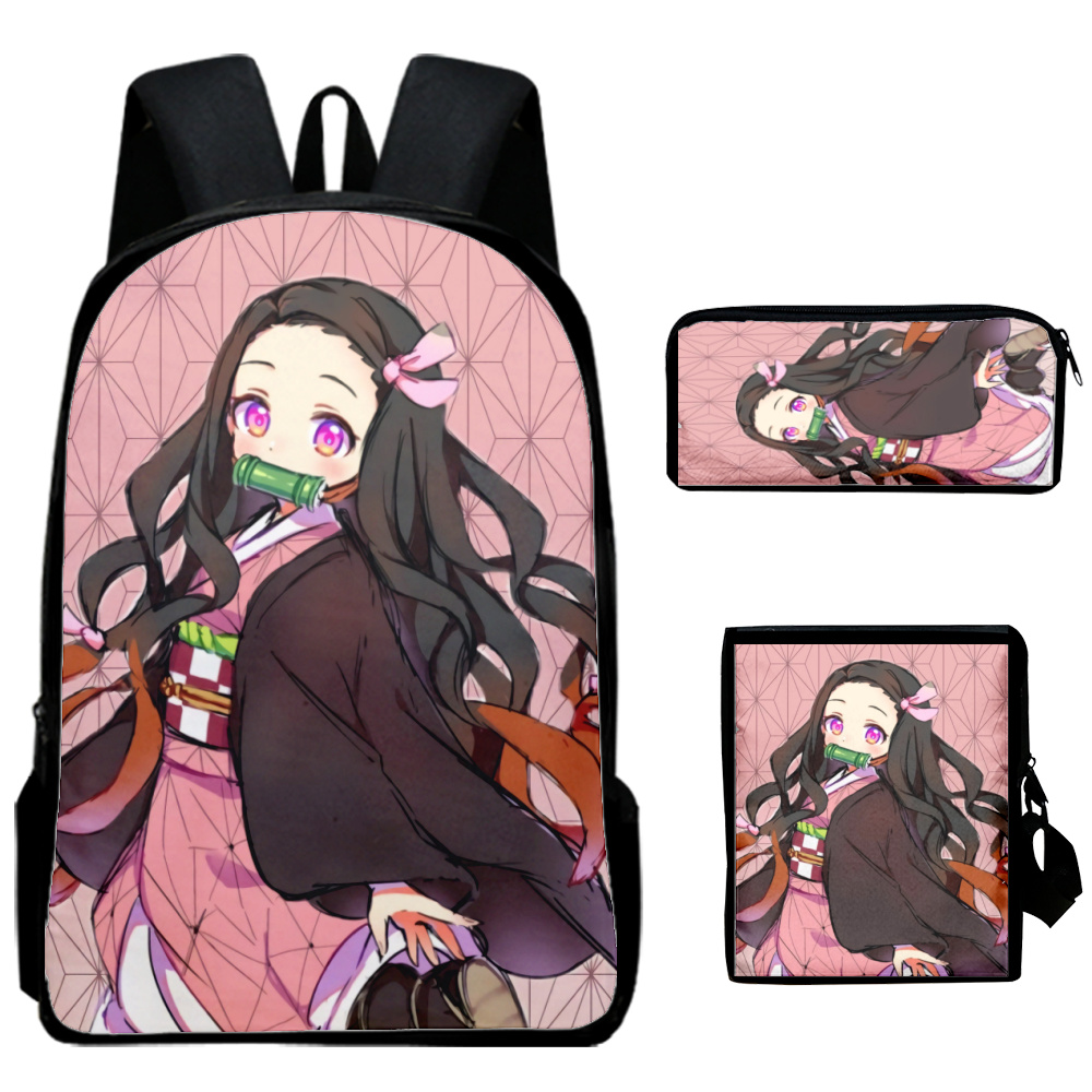 2 Piece Set Anime Nezuko Backpack Bag Demon Slayer Kawaii Cartoon