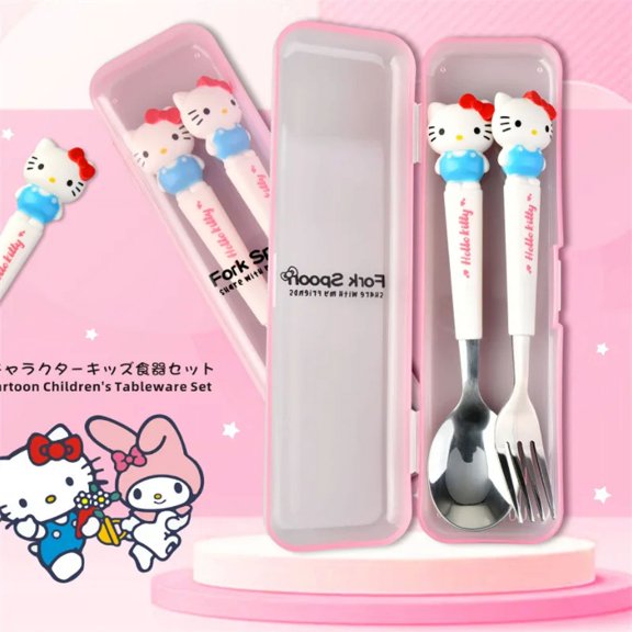 New Anime Figures Cartoon Tableware Silicone Handle Stainless steel Tableware Two-piece Set Fork Spoon House Stuff 2026 Gifts