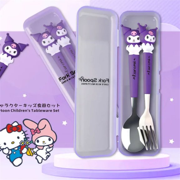 New Anime Figures Cartoon Tableware Silicone Handle Stainless steel Tableware Two-piece Set Fork Spoon House Stuff 2026 Gifts