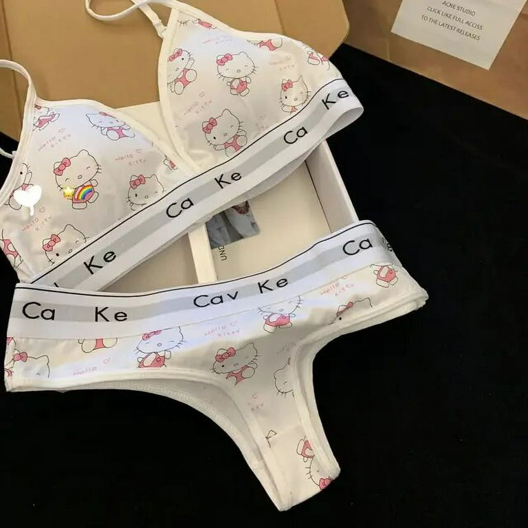 New Anime Sanrio White Hello Kitty Sports Bra Setsexy Kawaii Couple  Underwear Set Without Wires with Chest Pad Pure Lust Style 