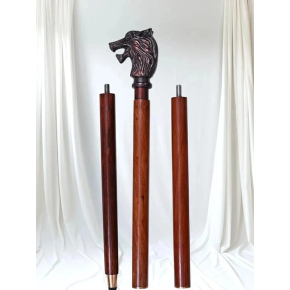 New Antique Wolf Head Handle Victorian Wooden Walking Stick Cane Valentine, Grandmother, Grandfather, Birthday Gift