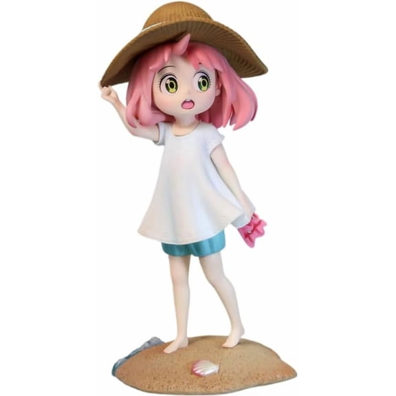 New Anya Figure Standing Beach Hat Anya Forger Action Figures 25cm/9.8inch PVC Character Action Model Figure Statue Decoration Ornament Gifts