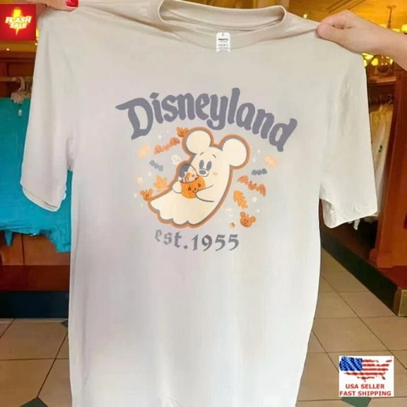 New Apparel Disneyland Halloween 2025 T-Shirt, Vintage Mickey Ghost Est. 1955Tee ,Sand Color,Size 2XL