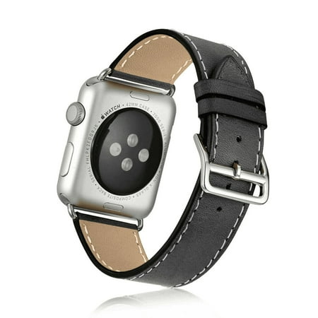 For New Apple iWatch 45mm 42mm Band, Mignova Genuine Leather Strap Replacement Band With Stainless Metal Clasp For Apple iWatch Series 8 Series 7 Series 6 5 4 3 2 1, Sport , Edition - Black
